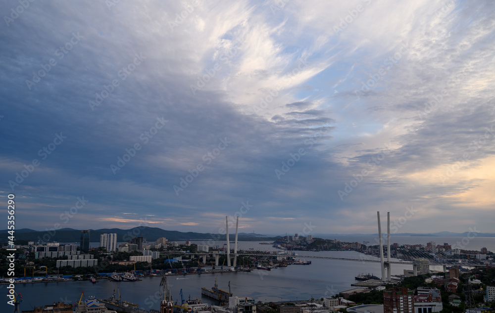 Vladivostok cityscape at sunset view.