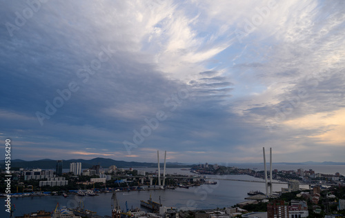 Vladivostok cityscape at sunset view.