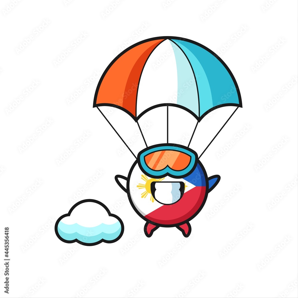 philippines flag badge mascot cartoon is skydiving with happy gesture philippines flag badge mascot cartoon is skydiving with happy gesture