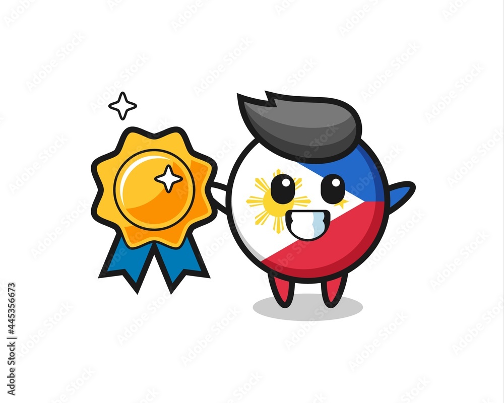philippines flag badge mascot illustration holding a golden badge