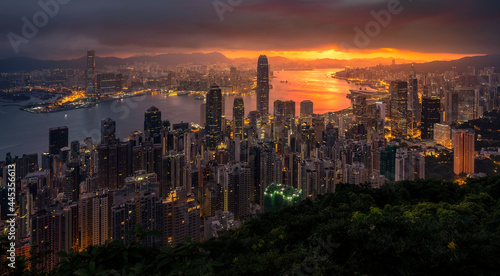 Photography Victoria Peak Hong Kong At Sunrise, Hongkong city, China