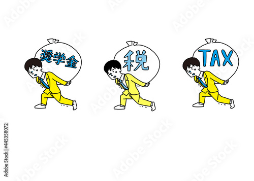 重荷を抱える男性のイラストセット