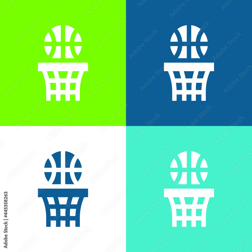 Basketball Flat four color minimal icon set Basketball Flat four color minimal icon set