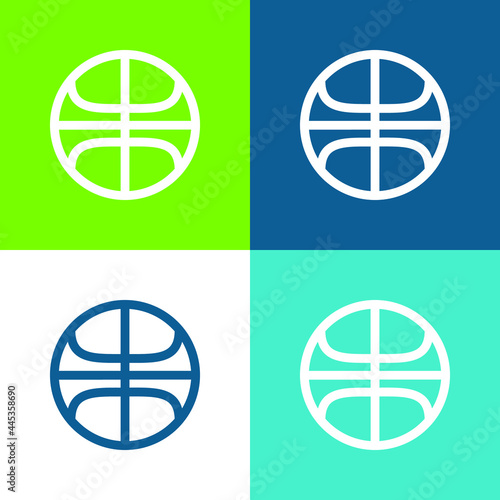 Basketball Ball Outline Flat four color minimal icon set