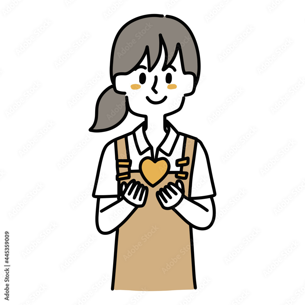 ハートを手にもっている店員さんのイラスト