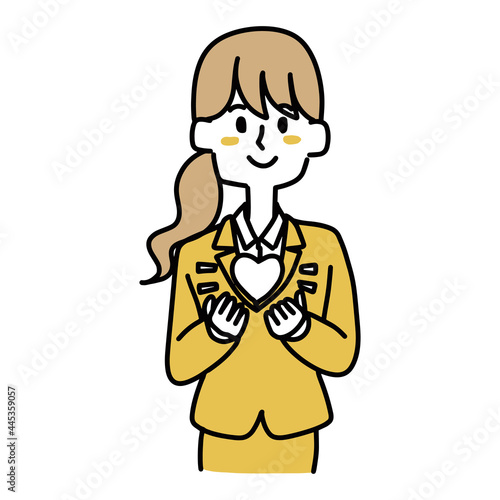 ハートを手に持っているスーツの女性
