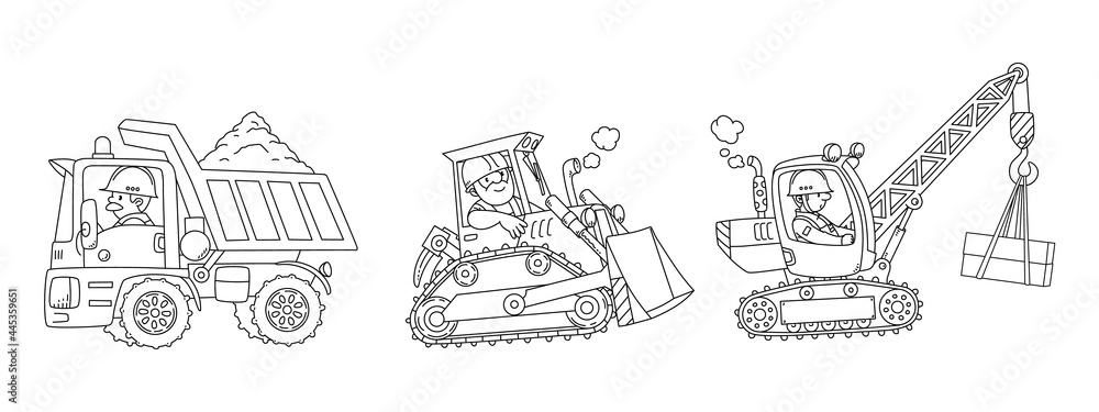 Fototapeta premium Heavy construction machinery. Cars with drivers