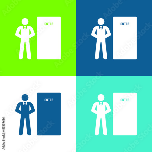 Bodyguard Flat four color minimal icon set