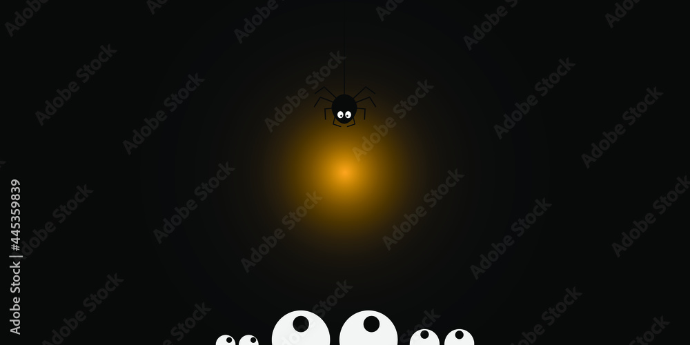 Funny Cute Black Cartoon Spider Stock Vector. Halloween greeting card in paper cut style. Spider on black background. Funny Cute Black Cartoon Spider Stock Vector. Halloween greeting card in paper cut style. Spider on black background.
