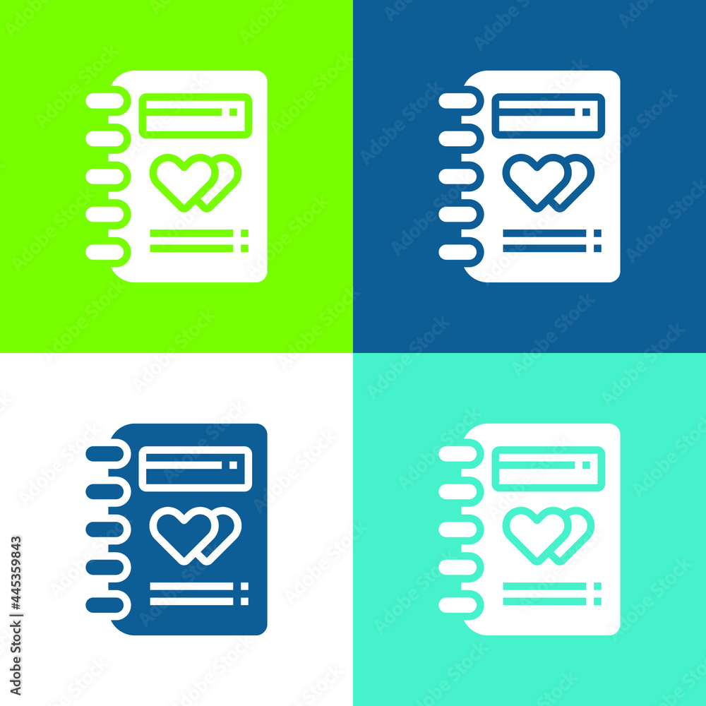 Book Flat four color minimal icon set Book Flat four color minimal icon set