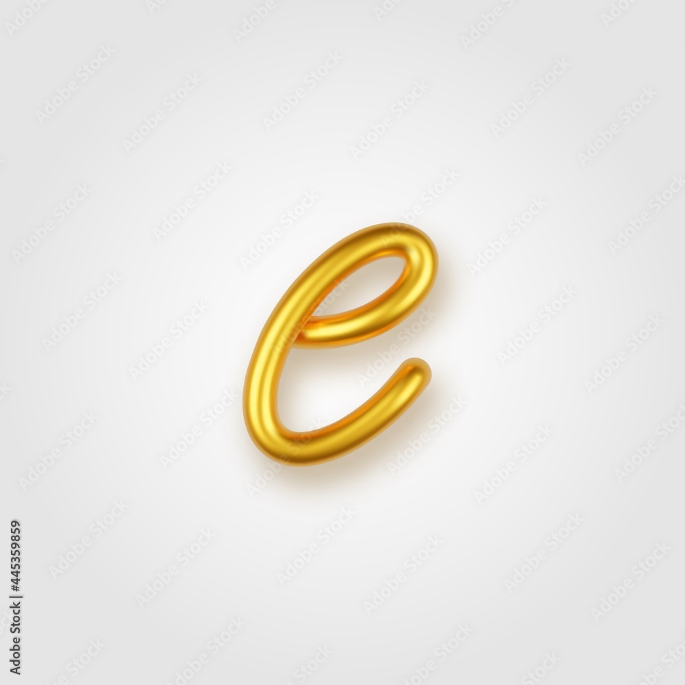 Gold 3d realistic lowercase letter E on a light background. Gold 3d realistic lowercase letter E on a light background.