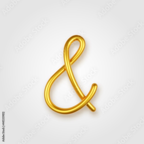Gold 3d realistic Ampersand sign on a light background.