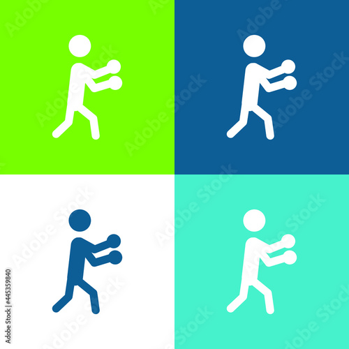 Boxing Silhouette Flat four color minimal icon set