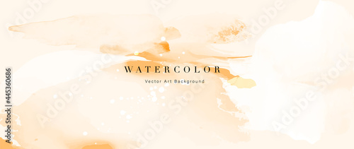 Watercolor art background vector. Wallpaper design with paint brush and gold line art. Earth tone blue, pink, ivory, beige watercolor Illustration for prints, wall art, cover and invitation cards.