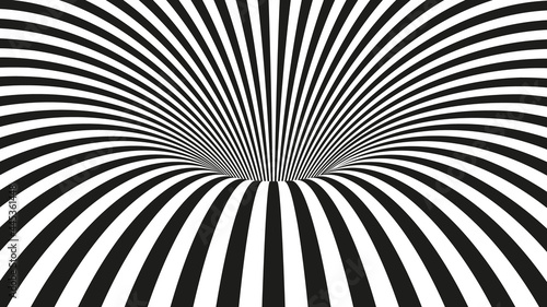 Abstract Hypnotic Worm-Hole Tunnel. Black and White Optical Illusion. Vector illustration