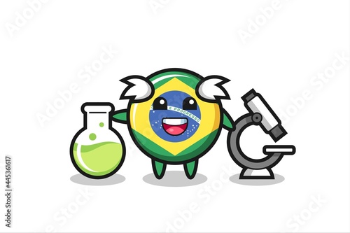 Mascot character of brazil flag badge as a scientist