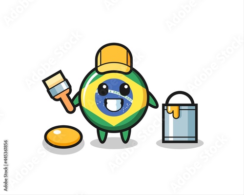 Character Illustration of brazil flag badge as a painter