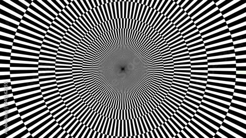 Rounded Optical Illusion. Black and White Striped Hypnotic Horizontal Background. . Vector illustration