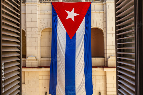 Big Cuban flag inside of the Museum of Revolution in Havana, Cuba, North America photo