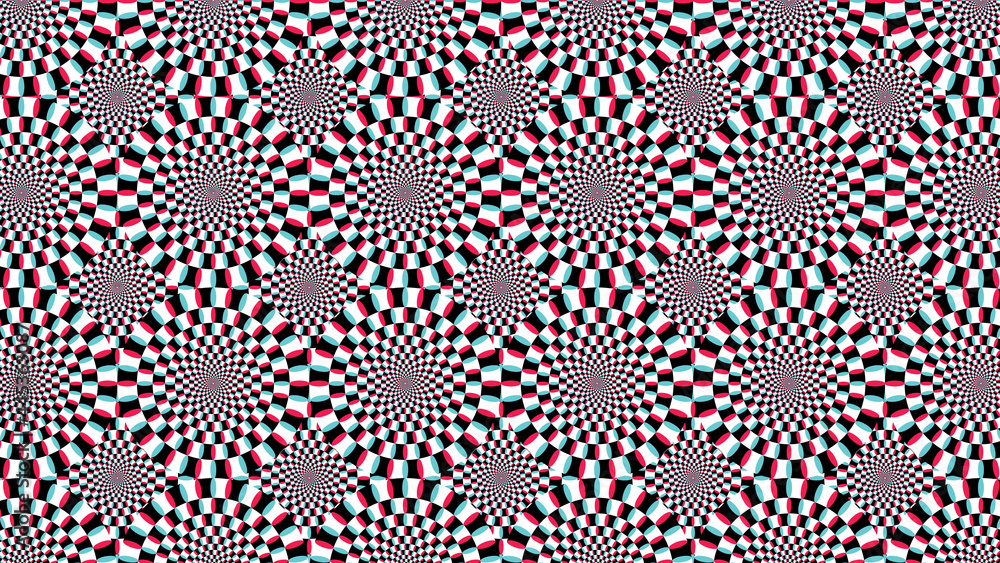 Optical Illusion Background. Spin Circles Seamless Pattern. Vector illustration