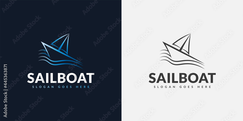 Blue Sailboat Logo Design with Line Style, Suitable for Travel or Tourism Industry Logos Blue Sailboat Logo Design with Line Style, Suitable for Travel or Tourism Industry Logos