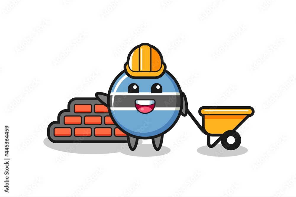 Cartoon character of botswana flag badge as a builder Cartoon character of botswana flag badge as a builder