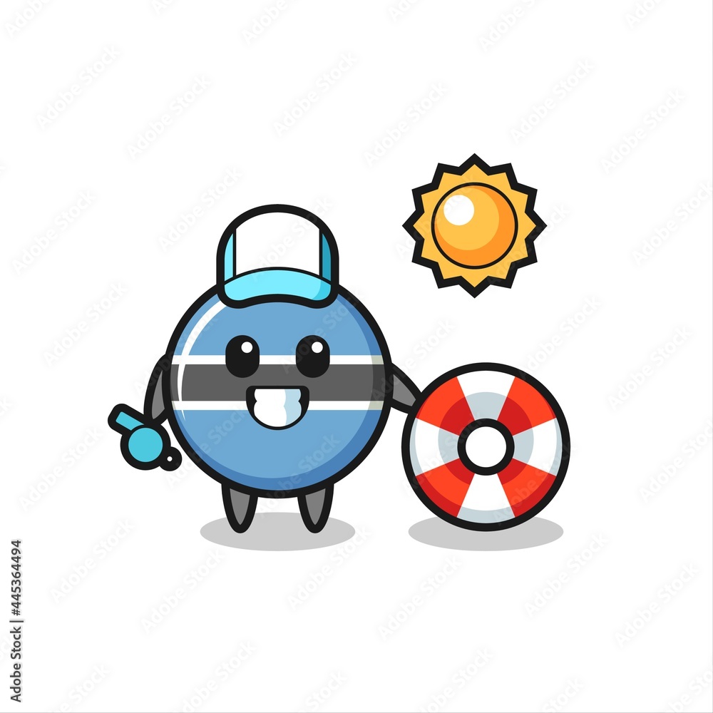 Cartoon mascot of botswana flag badge as a beach guard Cartoon mascot of botswana flag badge as a beach guard