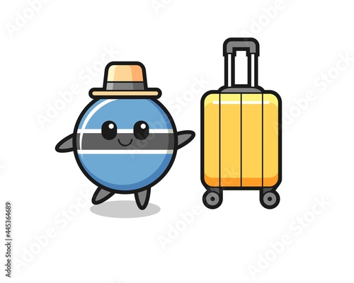 botswana flag badge cartoon illustration with luggage on vacation