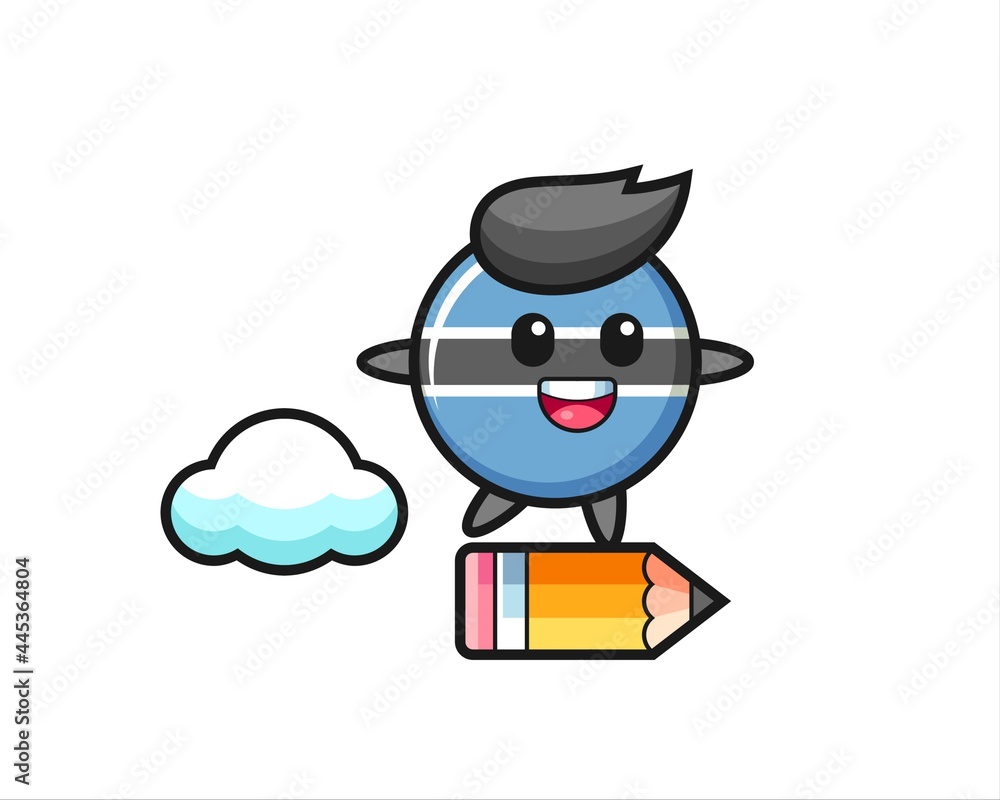 botswana flag badge mascot illustration riding on a giant pencil