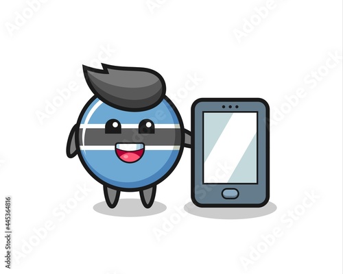 botswana flag badge illustration cartoon holding a smartphone