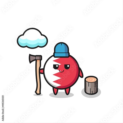 Character cartoon of bahrain flag badge as a woodcutter