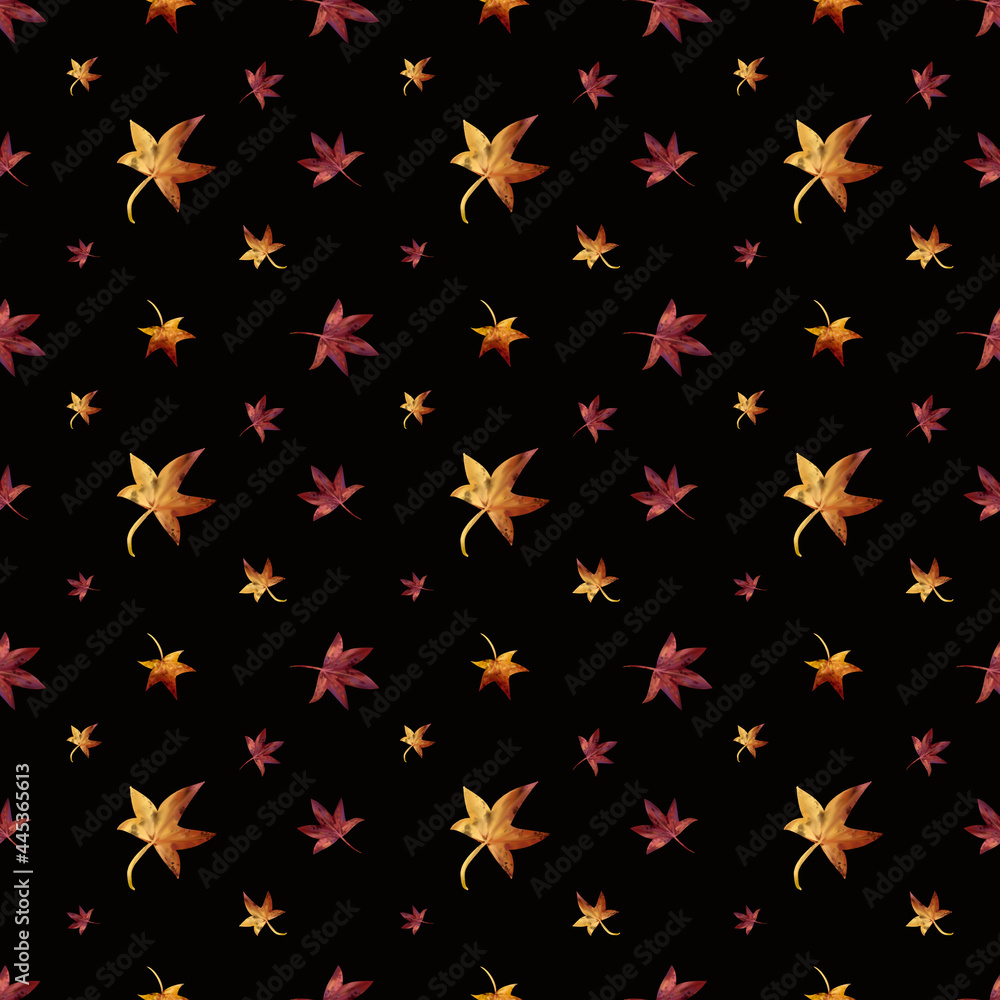 Autumn seamless pattern. Hand-drawn watercolor illustration. Leaves and pumpkins, hand-drawn. Autumn pattern in the style of a color sketch Autumn seamless pattern. Hand-drawn watercolor illustration. Leaves and pumpkins, hand-drawn. Autumn pattern in the style of a color sketch