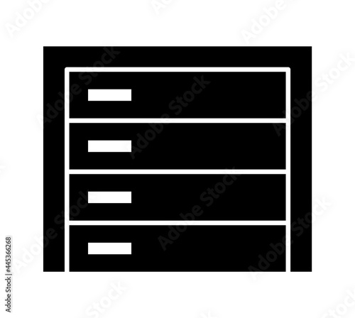 Sectional garage door. Black & white vector illustration. Flat icon of closed warehouse gate. Symbol for exterior design. Isolated object o