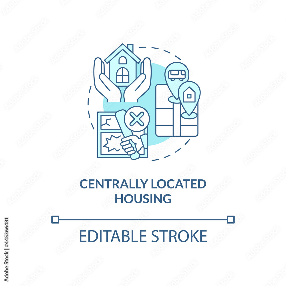 Centrally located housing concept icon. Internship program benefit abstract idea thin line illustration. Suitable option for student living. Vector isolated outline color drawing. Editable stroke