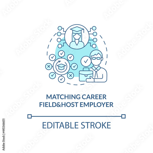 Matching career field and host employer concept icon. Internship procedure abstract idea thin line illustration. Reach professional destination. Vector isolated outline color drawing. Editable stroke