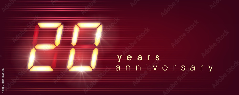 20 years anniversary vector logo, icon. Template banner with electronic numbers for 20th anniversary