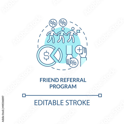 Friend referral program concept icon. Internship programs financing abstract idea thin line illustration. Receiving one-time referral payment. Vector isolated outline color drawing. Editable stroke
