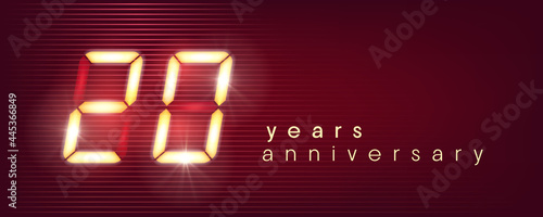 20 years anniversary vector logo, icon. Template banner with electronic numbers for 20th anniversary