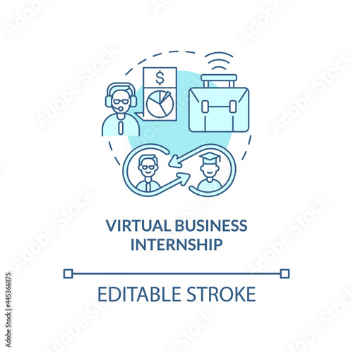Virtual business internship concept icon. Top remote internship area abstract idea thin line illustration. Developing competencies. Vector isolated outline color drawing. Editable stroke