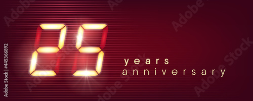 25 years anniversary vector logo, icon. Template banner with electronic numbers for 25th anniversary