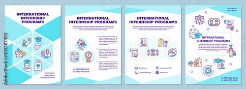 International internship programs brochure template. Intern abroad. Flyer, booklet, leaflet print, cover design with linear icons. Vector layouts for presentation, annual reports, advertisement pages