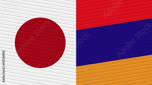 Armenia and Japan Two Half Flags Together Fabric Texture Illustration