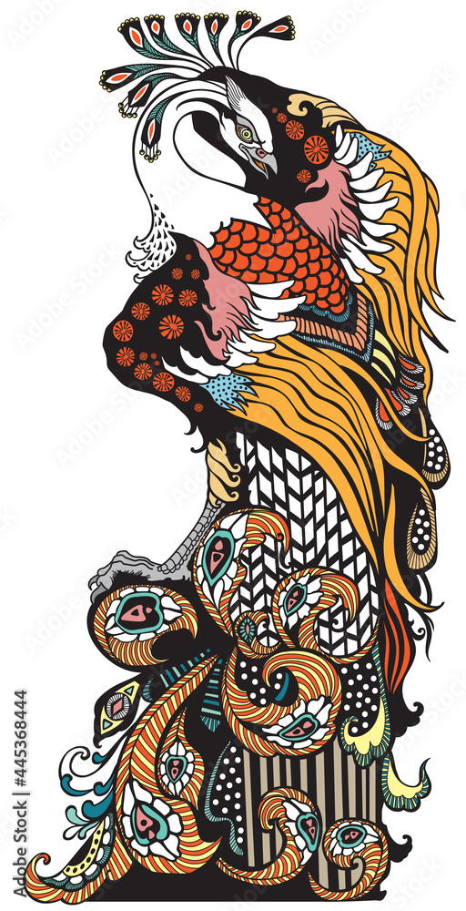 Chinese phoenix or feng huang Fenghuang mythological bird. Graphic style vector illustration Chinese phoenix or feng huang Fenghuang mythological bird. Graphic style vector illustration