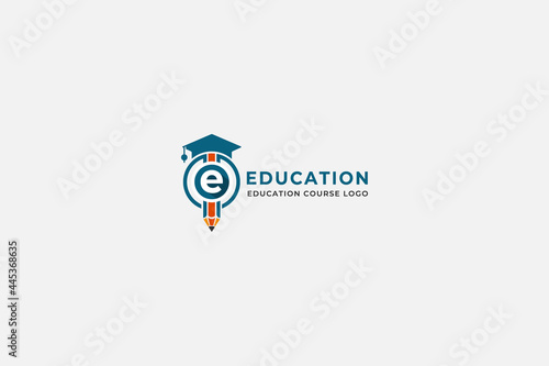 Education Logo Design with Pencil Icon and Graduation Hat isolated circle on white background. education. online course. home schooling logo design template illustration