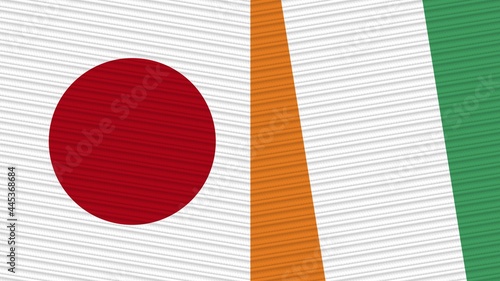 Cote D lvoire and Japan Two Half Flags Together Fabric Texture Illustration photo