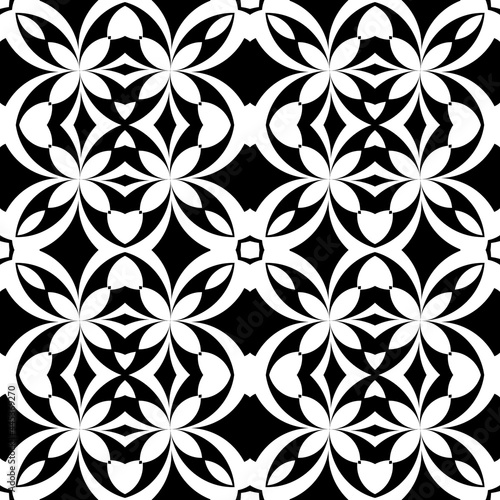  Monochrome background with abstract shaps. Regular modern black and white pattern.Abstract background for textile design, surface textures, wrapping paper.