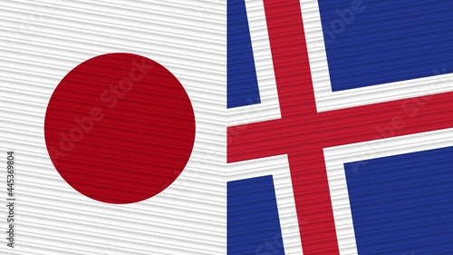 Iceland and Japan Two Half Flags Together Fabric Texture Illustration
