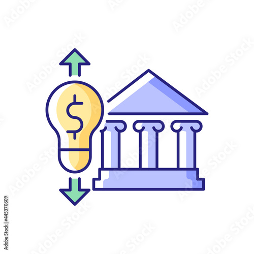 Government energy price regulation RGB color icon. Community utility supply and service cost. Electricity usage efficiency. Isolated vector illustration. Energy purchase simple filled line drawing