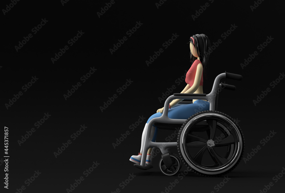 Obraz premium 3d Render Woman Sitting on wheelchair 3d illustration Design.