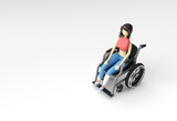 3d Render Woman Sitting on wheelchair 3d illustration Design.